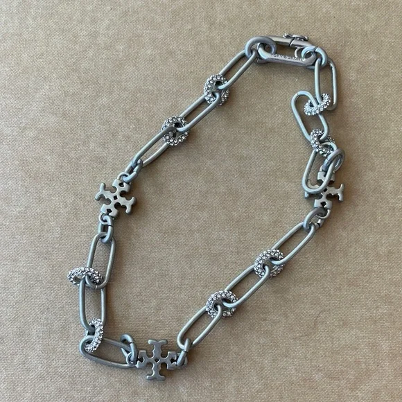 Tory Burch Silver-Tone Crystal Link Necklace - Picture 3 of 3